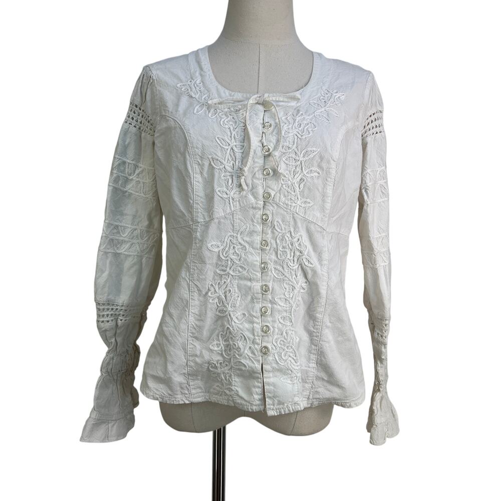 American South Side Cotton Peasant Top Ivory